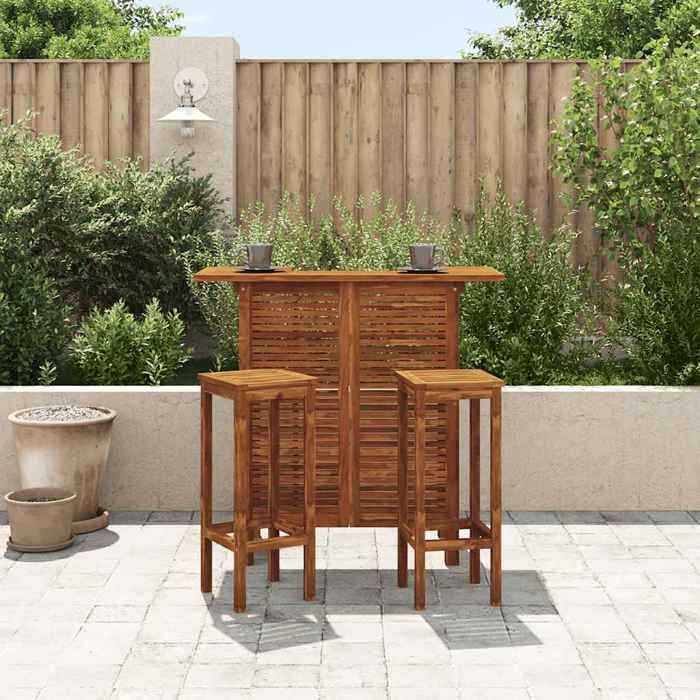 JILL Table et chaises de bar 3 pcs Bois dacacia massif - anticorrosion - 29kg CJ188