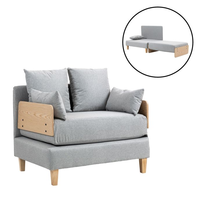 Canapé convertible 1 place Seinlus 81 x 88 x 68 cm gris clair