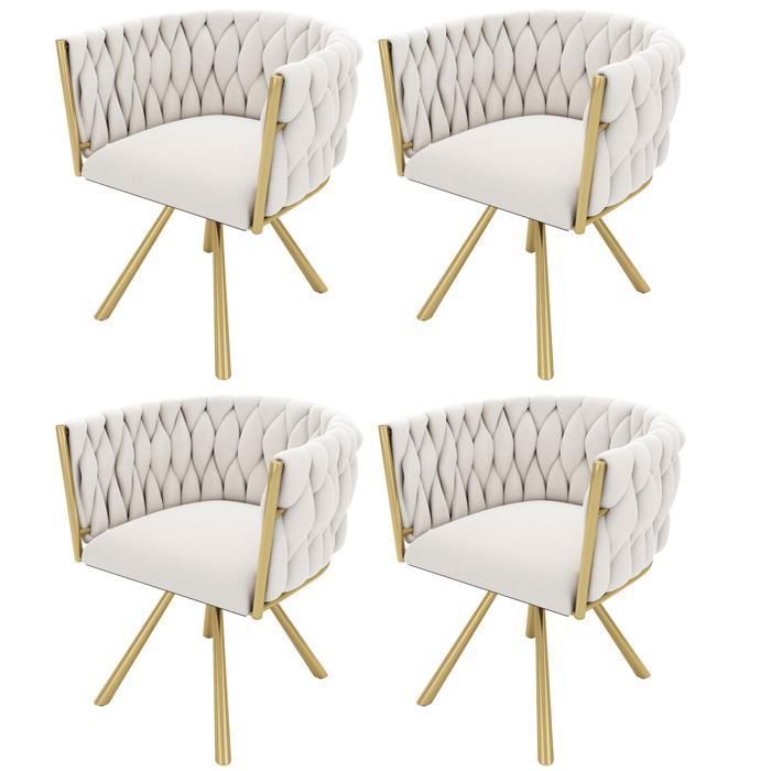Lot de 4 Chaise de Salle à Manger Pivotante Fauteuil de Repas en Velours Dossier Assise Rembourrée Pieds Métal Doré Beige Lot de 4 Chaise de Salle à Manger Pivotante Fauteuil de Repas en Velours Dossier Assise Rembourrée Pieds Métal Doré Beige