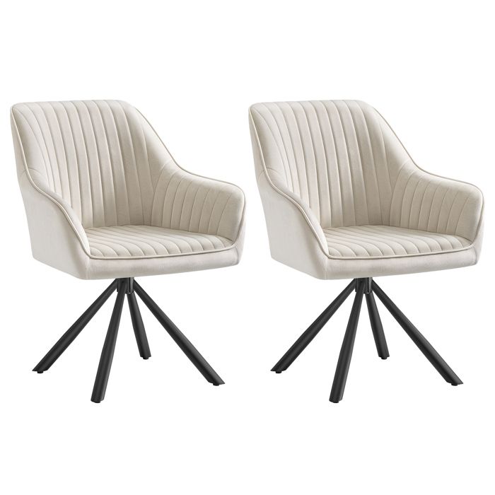 Fauteuil Pivotant - SONGMICS - Velours Beige - Accoudoirs - Pieds Acier - Lot de 2 Fauteuil Pivotant - SONGMICS - Velours Beige - Accoudoirs - Pieds Acier - Lot de 2