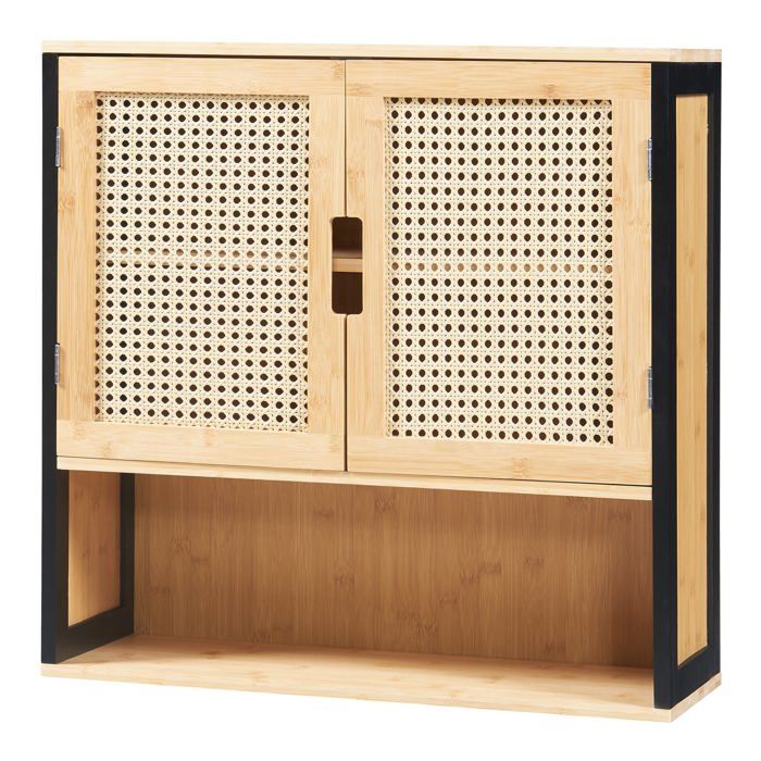Armoire murale - HELLOSHOP26 - 60x60x20 cm - 2 portes - MDF et bambou - Design intemporel