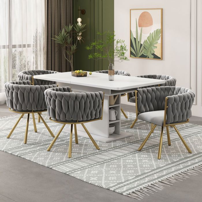 Chaise de salle à manger lot de 6 velours luxueux chaise rembourrée rotation 360° structure métal 4 pieds dossier ergonomique