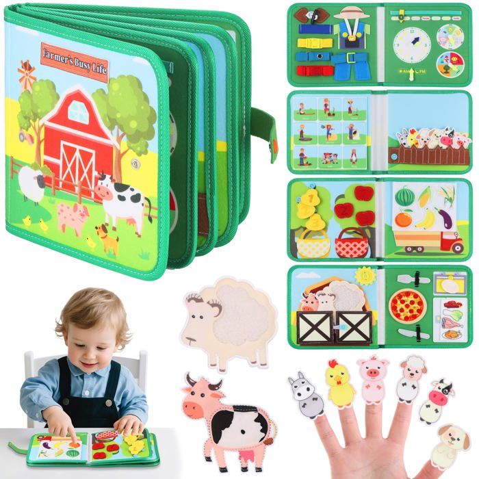 Busy Board Montessori-1 Théme Ferme activités sensorielle éducative-1-3 ans-Enfant Voyage-Cadeau
