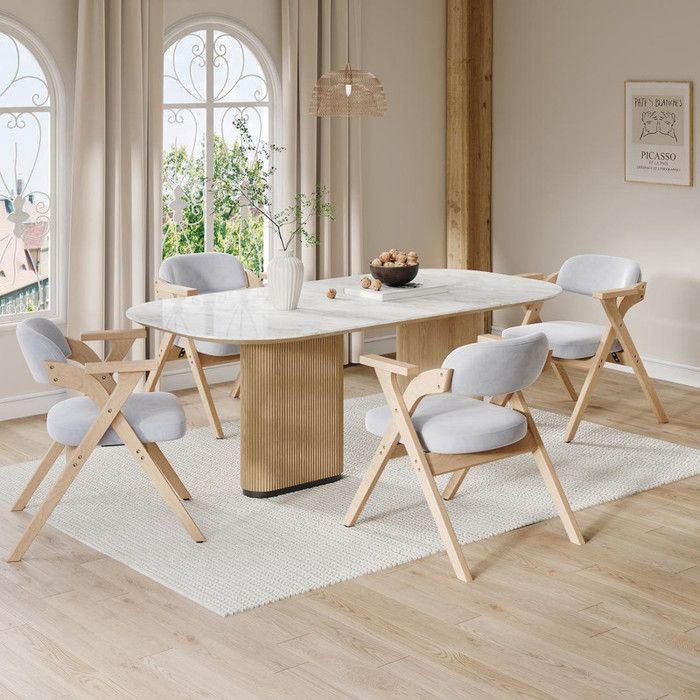 Lot de 4 chaises de salle à manger pliantes Chaises de salle à manger en bois massif Style moderne Coussin en velours Gris