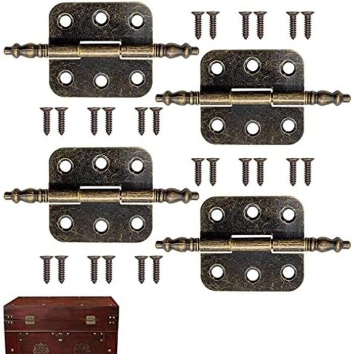 Charnières Laiton Antique avec 24 Vis Charnière Plate Vintage 70 * 35mm Charniere Porte Placard Vintage Charnières Pliantes