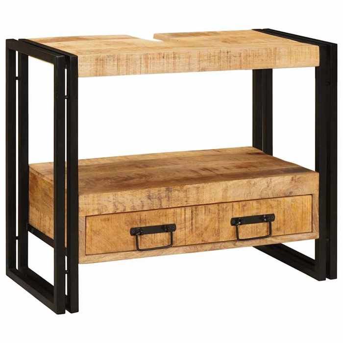 Meuble sous-vasque de salle de bain - vidaXL - Bois de manguier massif - 71x33x58 cm - Avec tiroir - Avec étagère