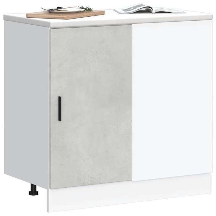 Meuble sous évier - vidaXL - Gris béton - Bois dingénierie - 86x46x815 cm - Capacité 70 kg - Pieds réglables
