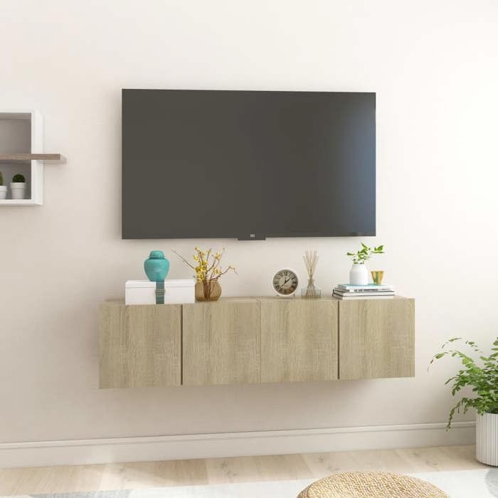 Meuble TV suspendu - Happiness - Chêne sonoma - 60x30x30 cm - Capacité 60 kg - 2 compartiments - Facile à nettoyer