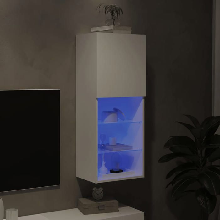 NEUF Armoire TV - Blanc - Meuble TV - TABLE TV - avec lumières LED - blanc 405x30x102 cm - TT4590