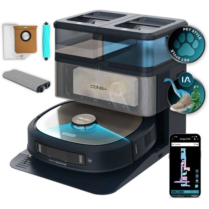 Aspirateur robot laveur - CECOTEC - Conga Z100 - 20 000 Pa - Noir / Inox - Cecotec