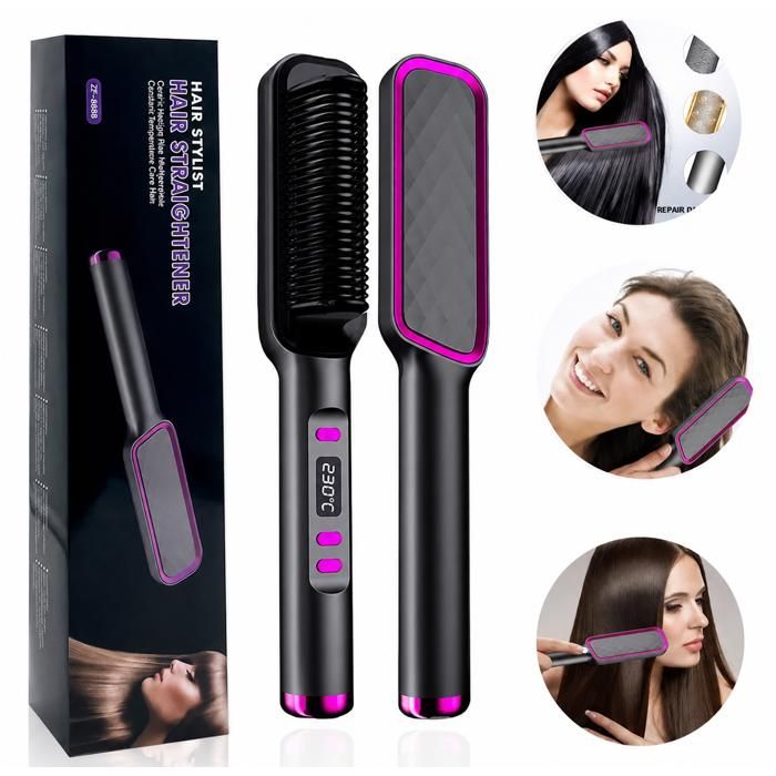 Brosse Lissante Chauffante pour Lisser et Boucles 30 RéGlages de TempéRature Brosse Coiffante Anti-échaudage+Chauffage Rapide
