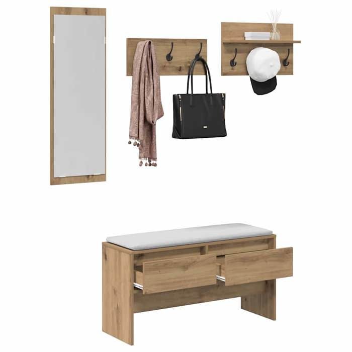 SOLDES DHIVER®Banc meuble à couloir - Marron Ensemble de meubles dentrée avec tiroir 4 pcs Chêne artisan - 87072