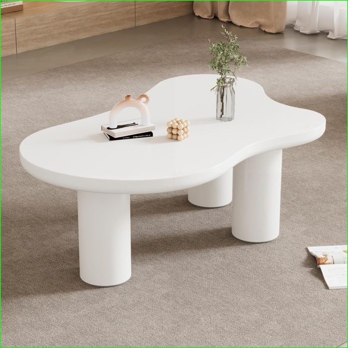 Table basse - Forme de nuage 107x66x40.5 cm - MDF/PVC - Blanc