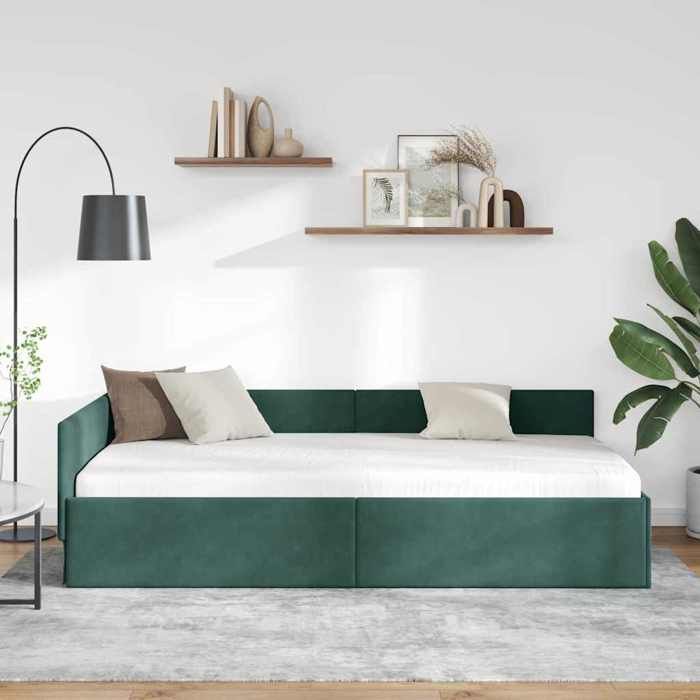 ShieldPro® Cadre de lit dangle - Meuble de chambre - Design en L - Lit de repos - Lit de jour - avec tête de lit Vert foncé 80cm x