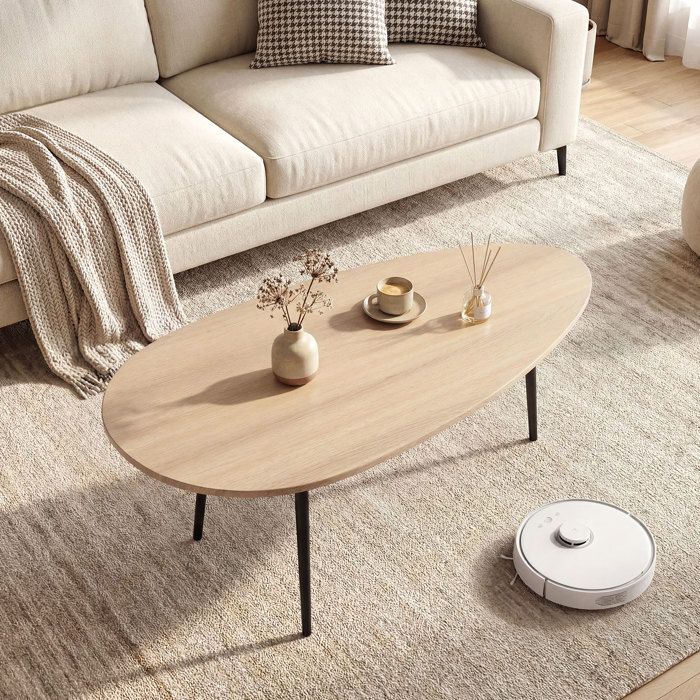 Table Basse Salon Ovale COSTWAY 108 x 56 x 44cm Cadre en Métal Table dAppoint Design Compact pour Canapé Chambre Bureau Naturel