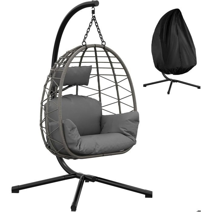 Fauteuil suspendu avec armature - Charge maximale : 150 kg - En rotin - Avec structure en métal