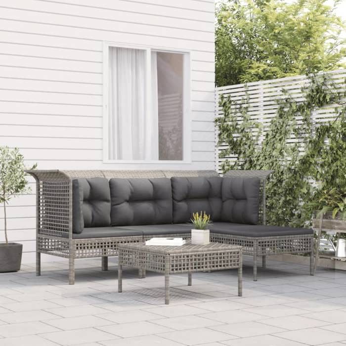 NEW 2026 Salon de jardin lot de 5 Meuble pour 4 personnes avec coussins Gris Résine tressée 65x65x75 cm S1724