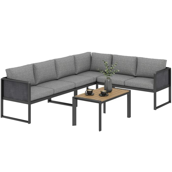 Salon de jardin extérieur dangle - Outsunny - modulable - canapés table basse et coussins - métal et textilène - 6 places - gris Salon de jardin extérieur dangle - Outsunny - modulable - canapés table basse et coussins - métal et textilène - 6 places - gris