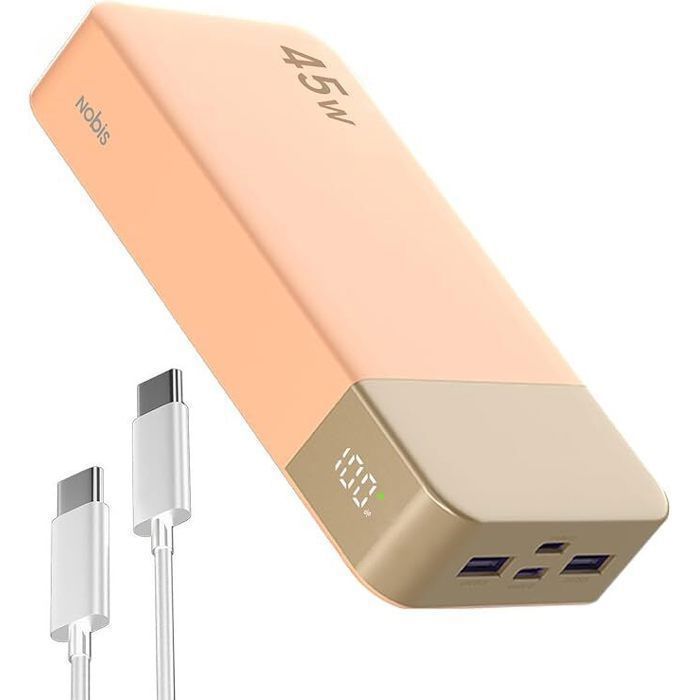 Batterie externe Nobis 20 000 mAh 45 W USB-C recharge rapide 4 ports avec écran numérique à LED compatible avec MacBook iPhone