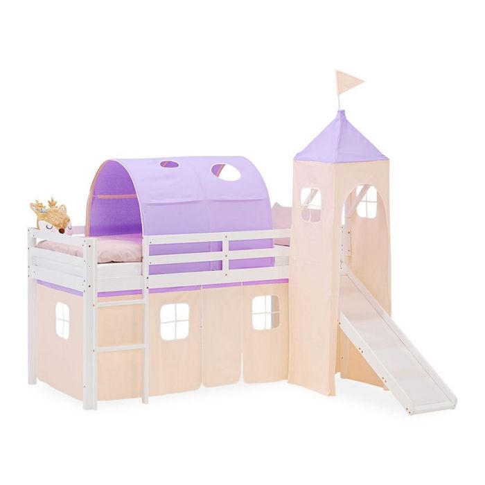 Lit mezzanine - HOMESTYLE4U - 2953 - 90x200 cm - Toboggan et tour - Tunnel et rideau