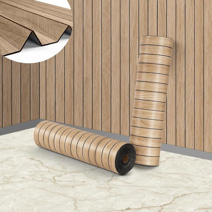 Panneaux Muraux 3d Effet Bois Cuisine Papier Peint Mousse Adhesif Mural Bois Vintage 0.3x3M Panneau Autocollant Mural Décoratif