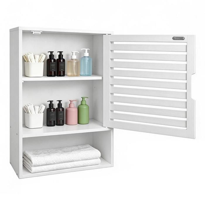 Armoire murale de salle de bain-MENGDA-Organisateur de rangement en bambou au-dessus de la cuvette-3niveaux-Pour salle de bain-Blanc