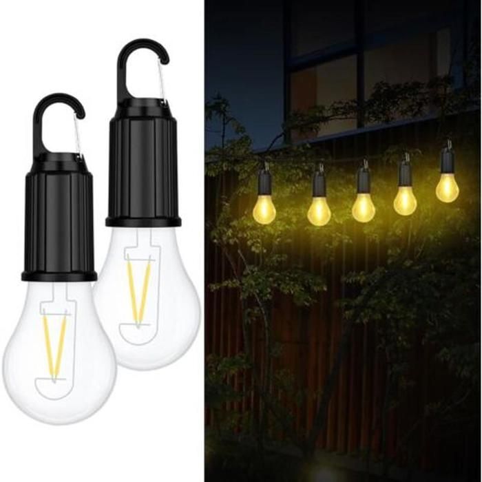 Lanterne camping USB-C rechargeable 3000K 3 modes avec crochet lampe portable pour randonnée et jardin (2PCS)