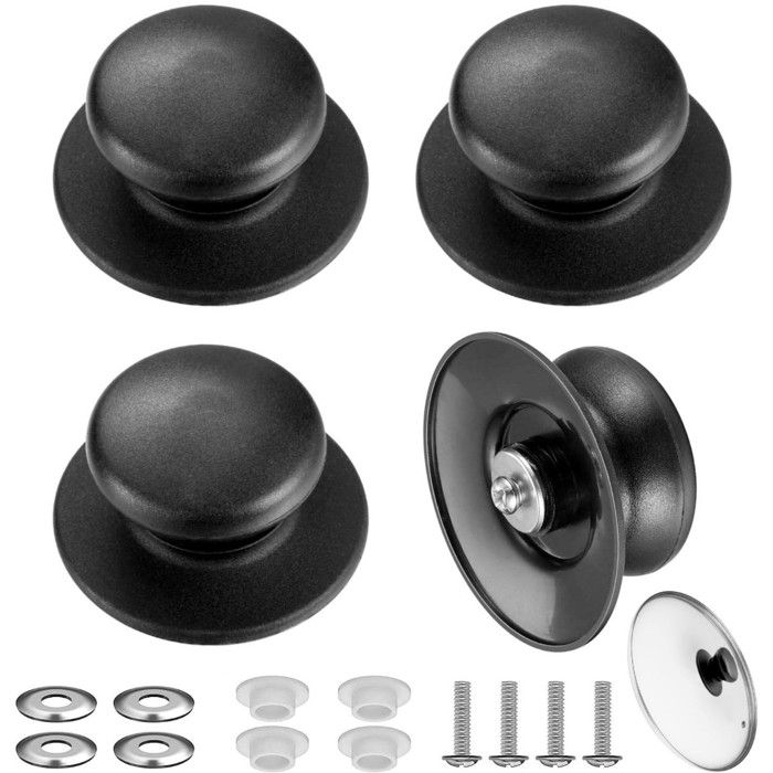 Paquet de 4 Casserole Couvercle Boutons Ustensiles de Cuisine Remplacement Boutons Universelle Bouchons Poignées de Rechange - Noir