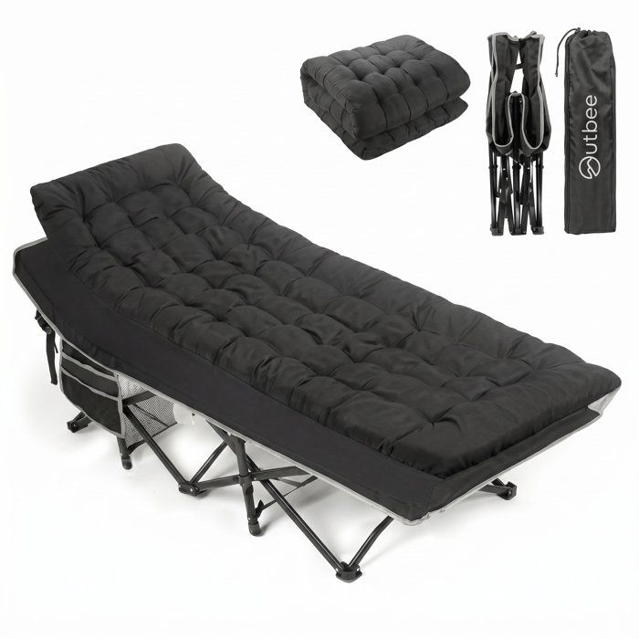 Outbee Lit de Camp Pliable avec Oreiller - Lit Camping Adulte Portable avec Sac Charge Max. 150 kg 190 x 71 cm Noir