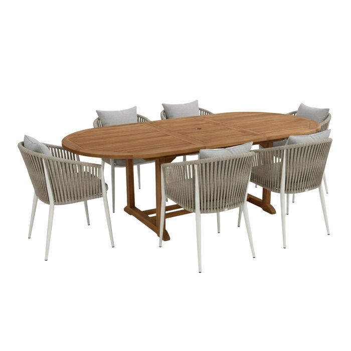 AXI Marzi/Faye Ensemble de jardin 7 pièces - 6 personnes - Beige  Salle à manger en teck avec table de jardin ovale à rallonges
