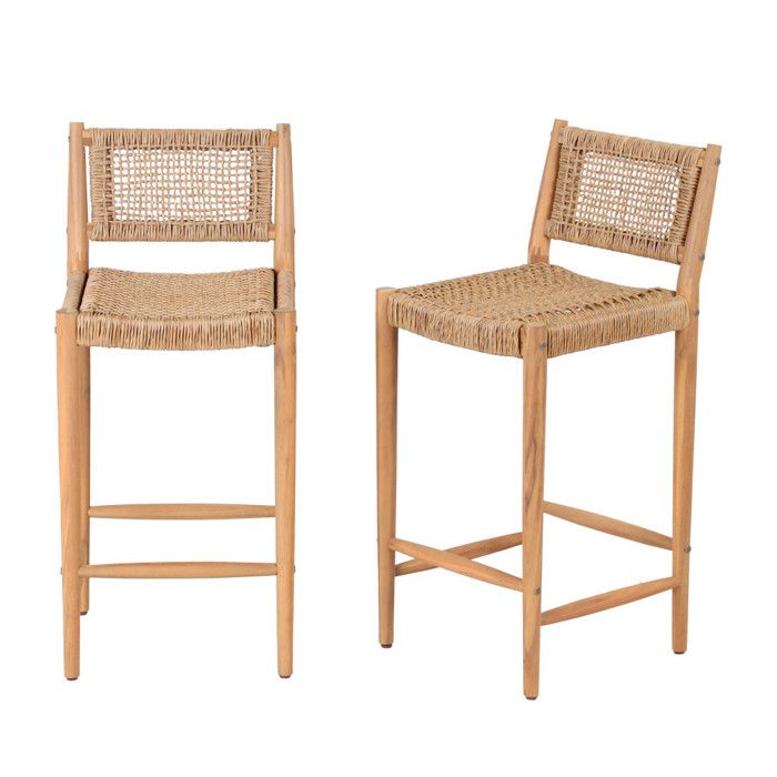 Nuri - Lot de 2 tabourets de bar intérieur/extérieur en bois dacacia et résine tressée H66cm - Bois clair Nuri - Lot de 2 tabourets de bar intérieur/extérieur en bois dacacia et résine tressée H66cm - Bois clair