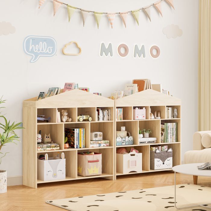 Design Méthode éducative et robustesse Bibliothèque et rangement jouets enfant étagère maison 15 cases bois massif meuble rangement