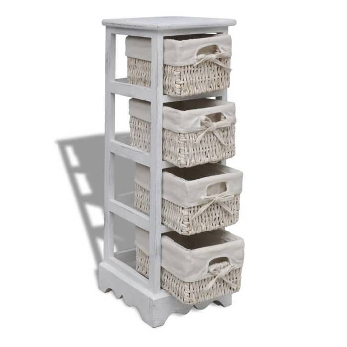 Étagère de rangement en bois 4 paniers en tissage Blanc_2 ans garantie_54408