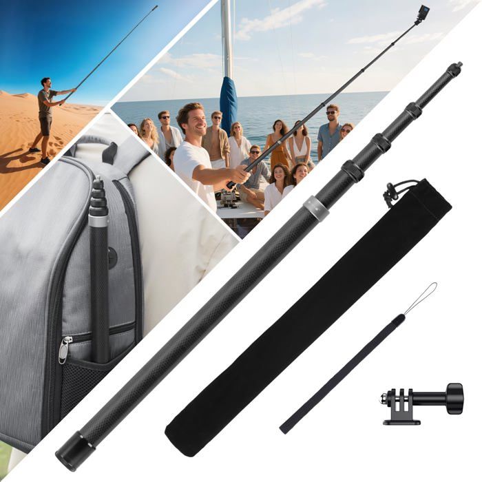 Perche à selfie 3 m en fibre de carbone pour Insta360 ONE X5 X4 X3 X2 RS et DJI OSMO 360 (avec adaptateur Go Pro sac de rangement