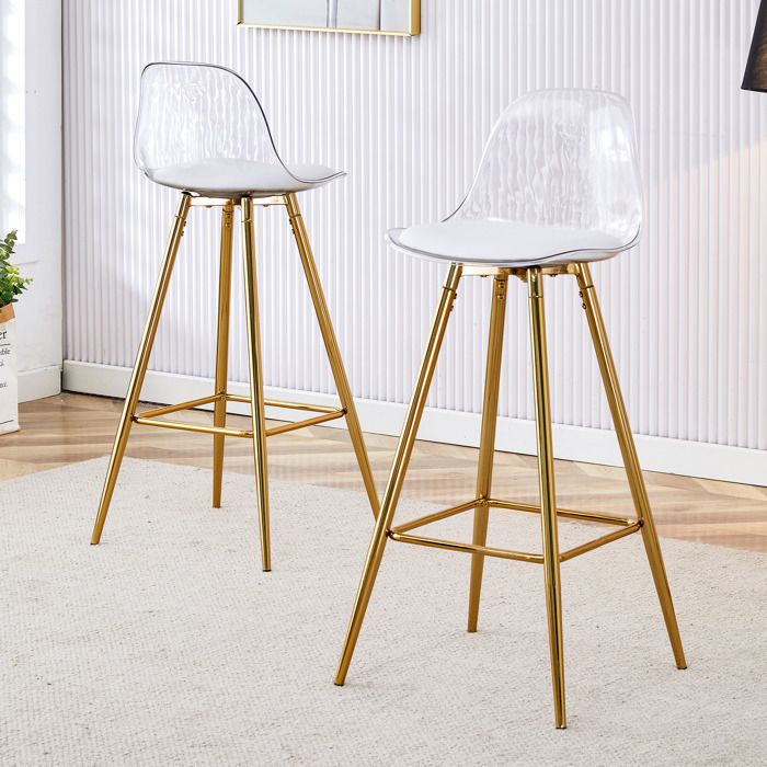 Tabourets de bar - ZEVKOR - Lot de 2 - Dossier transparent - Piètement doré - Assise plastique