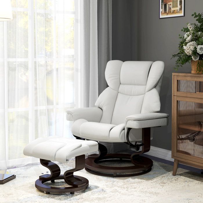 Fauteuil relax électrique massant inclinable 145° pivotant 360° avec repose-pieds simili cuir blanc crème JOINERY