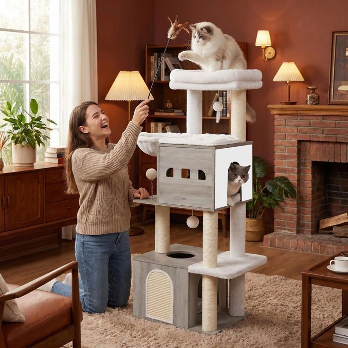 Arbre à chat 8 niveaux réglable pour Maine Coon et Ragdoll accès facile spacieux confortable grande liberté de mouvement