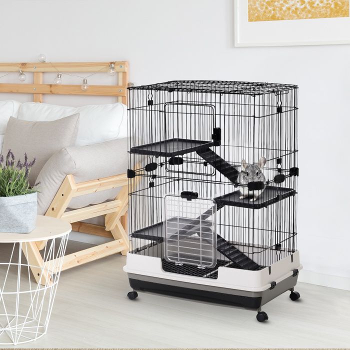Cage - 3 niveaux - Pour rongeurs furets et lapins - Noire - 4 roulettes avec freins