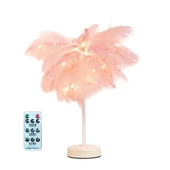 Lampe rose en plumes dautruche lampe de chevet LED lampe de table cadeau de Noël pour la chambre ACCESSOIRES FABRICATION MAISON
