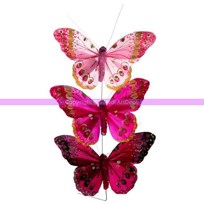 Petite plume rose pâle à motifs papillon 5.0 cm envergure-Jeu de 2 