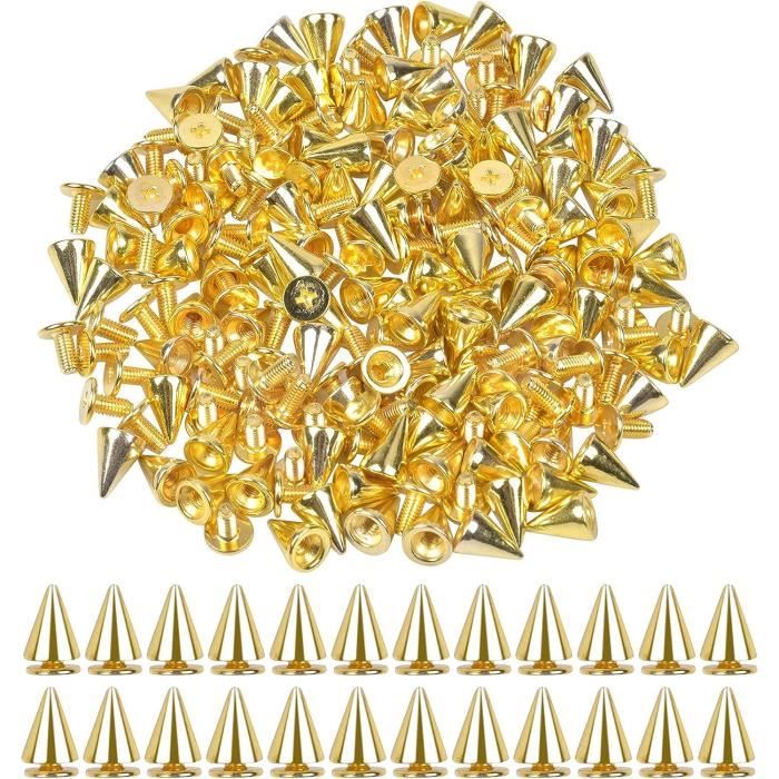 100 Rivets Punk Cône Métal Doré 7x10 Mm Avec Vis - Pour Customiser Vêtements, Sacs, Chaussures - DIY Déco Punk