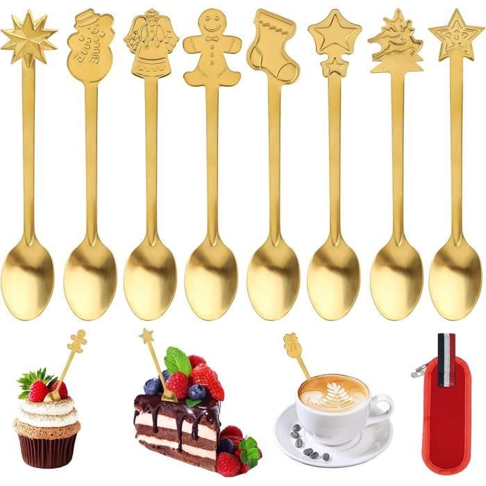 Lot De 6 Cuillères à Café Noël Acier Inoxydable Doré - Pendentifs Festifs (Père Noël, Renne, Sapin…) - Emballage Cadeau