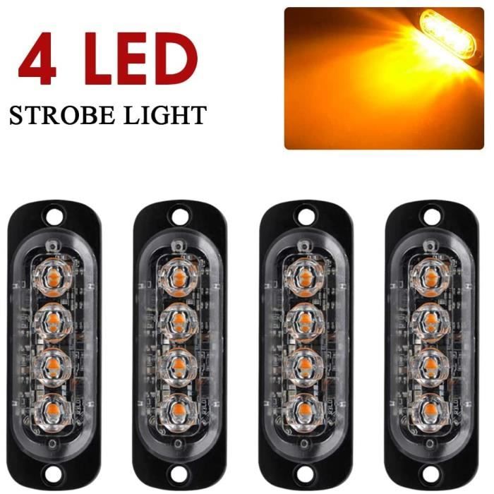 4x Feux D'Avertissement LED Jaune Stroboscopique Télécommande Flash Clignotant - Auto