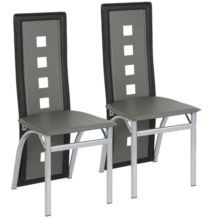 luxs lot de 2 chaises salle à manger gris-noir - en simili et inox - solide et confortable - hauteur d’assise 43 cm