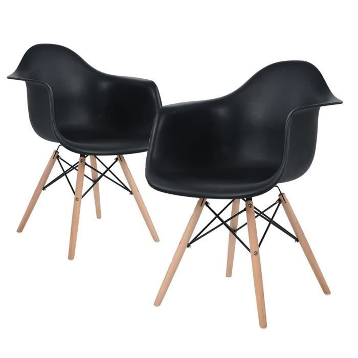 lot de 2 chaises avec accoudoirs noires - style contemporain - pour salle à manger - jusqu'à 120 kg