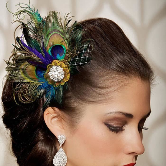 Strass paon plume nuptiale mariage pince cheveux broche t te en