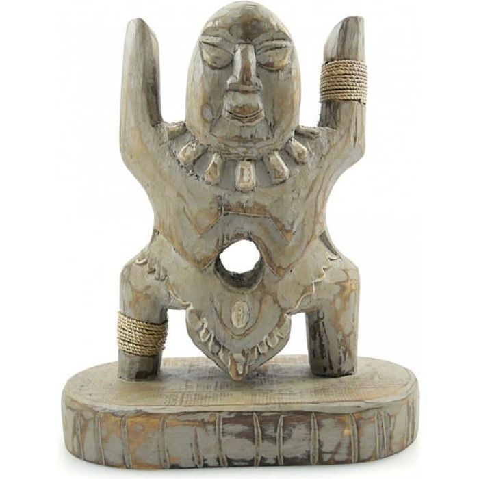 Totem Koh Lanta Sculpture Artisanale En Bois H30cm Gris Ceruse Cdiscount Maison