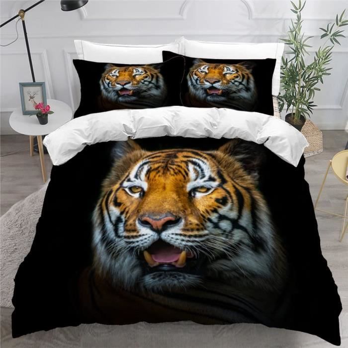 Couette Parure De Lit avec Tigre des cavernes Housse de Couette et Taie