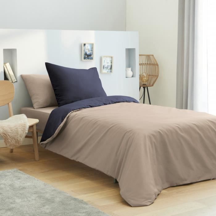 Housse de couette - Lin-Marine - 90x190 cm - 100% coton - 57 fils/cm² - 4 pièces Housse de couette - Lin-Marine - 90x190 cm - 100% coton - 57 fils/cm² - 4 pièces