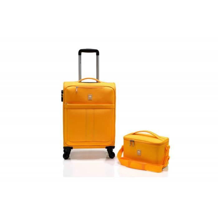 lot valise cabine souple + vanity "ultra léger" - lys paris - mangue